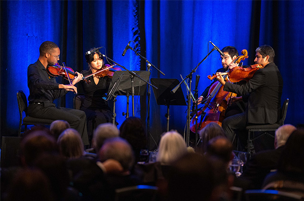 The 2024 Festival String Fellows, Matthew Adams, Esther Roestan, David Caplan and Rafael Gargate Santamaria