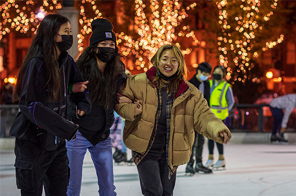 Ice skaters in Millennium Park