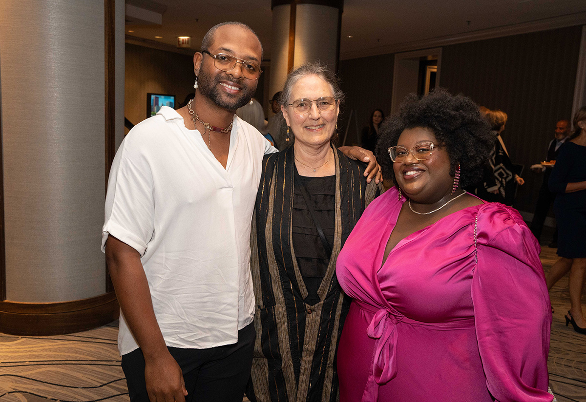 Composer Ahmed Al Abaca with honorees Susan Noel and Caitlin Edwards