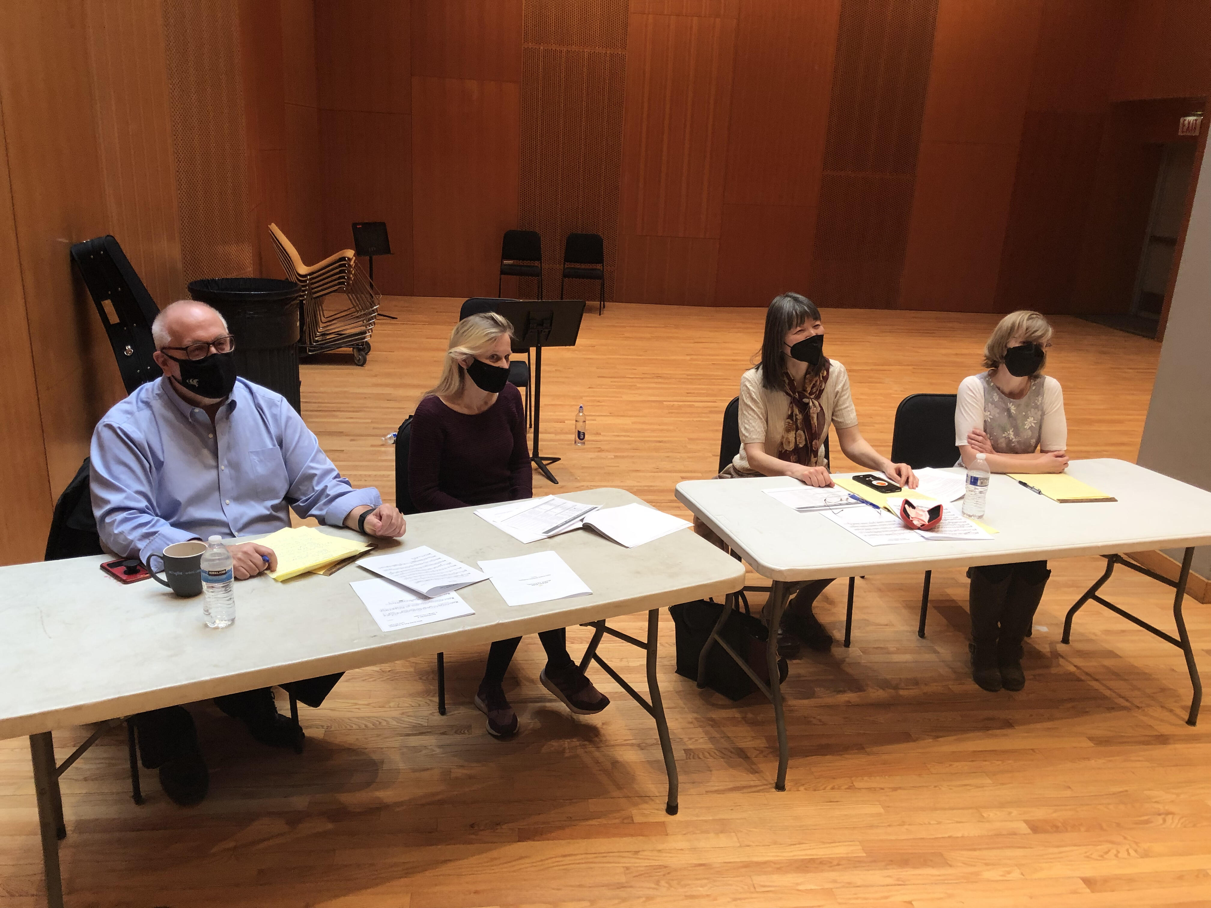 The Project Inclusion audition panel — Grant Park Orchestra members Steven Houser, Jennifer Cappelli, Rika Seko, and Terri Van Valkinburgh hear young string players vying for the summer fellowship