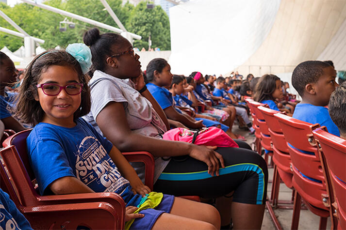 Campers get the VIP tour of the Jay Pritzker Pavilion